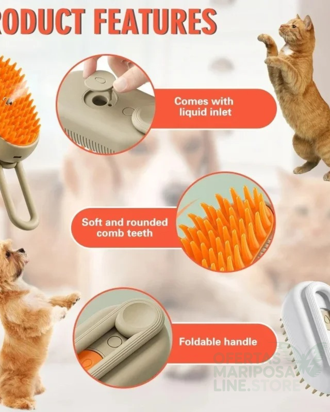 Cepillo a vapor 4  en 1 para Mascotas